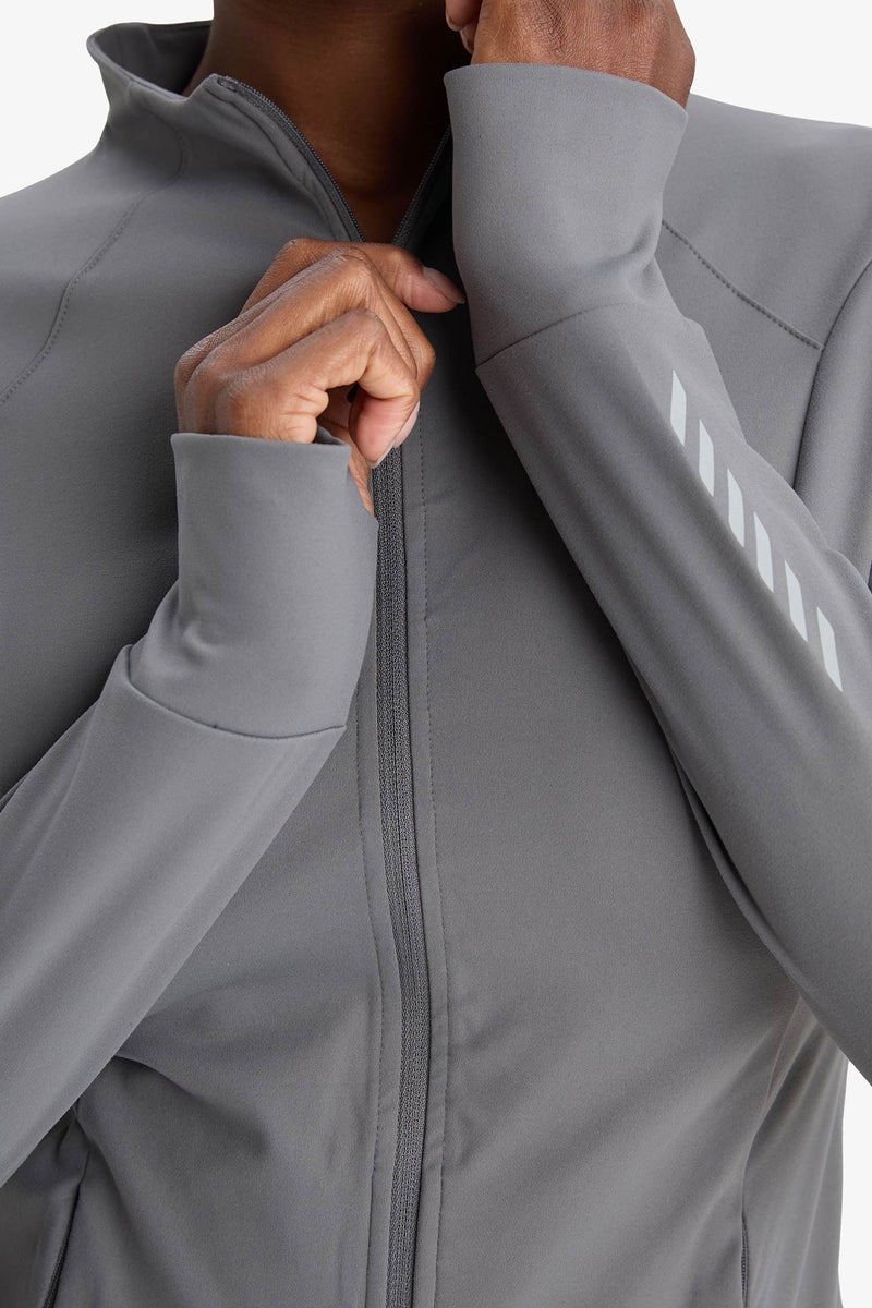 DeFacto Grey Woman Slim Fit High Collar Zip-Up Sweatshirt Casual - Image 5